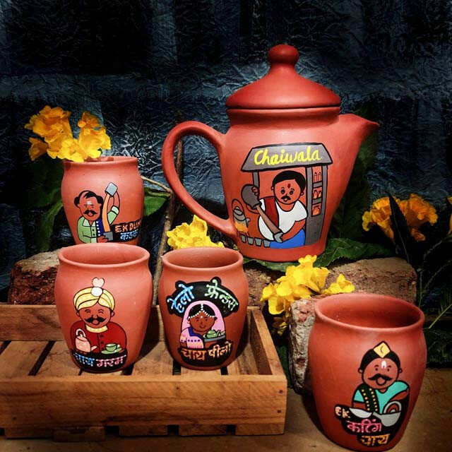 ELEGANT DESIGNER TERRACOTTA TEA SET